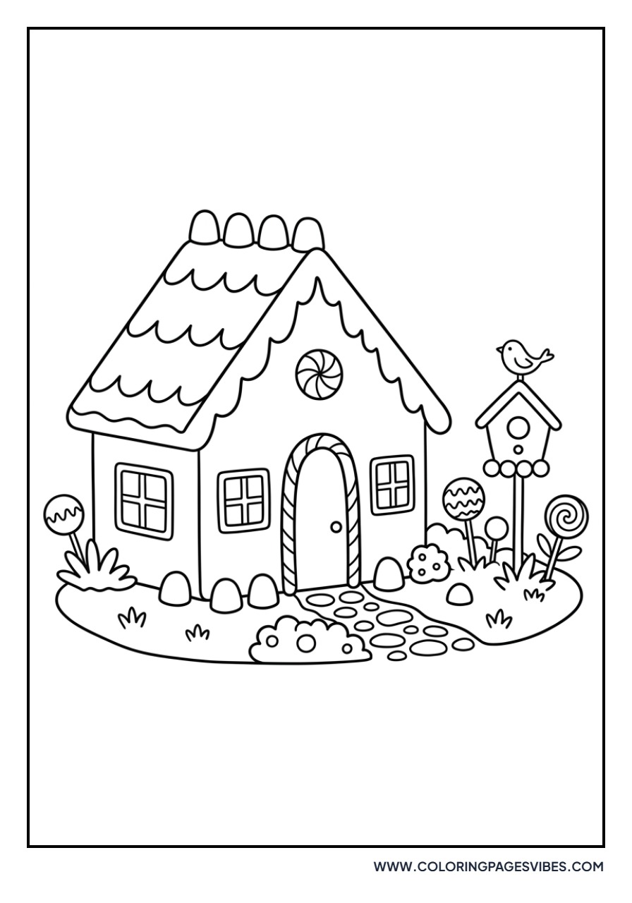 Gingerbread House with Candy Birdhouse