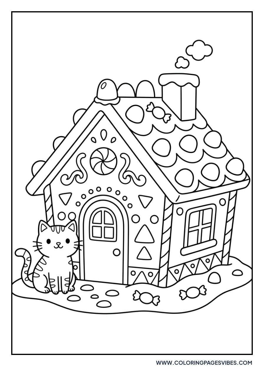 Gingerbread House with Cat Cookie