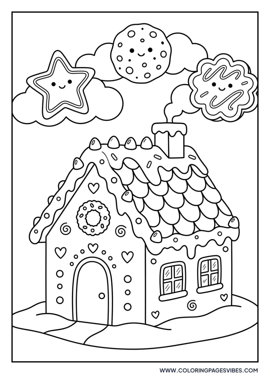 Gingerbread House with Cookie Clouds
