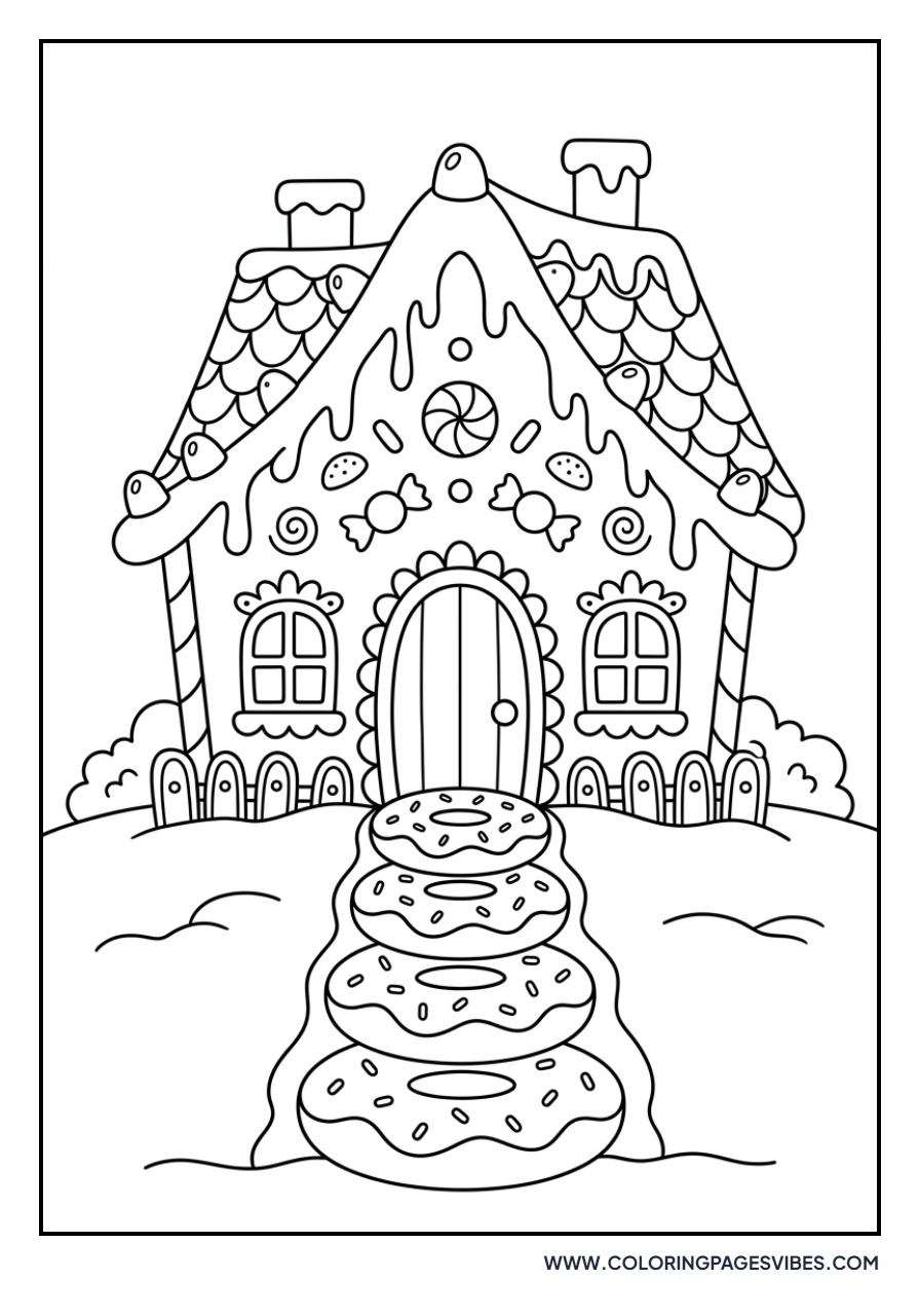 Gingerbread House with Donut Steps