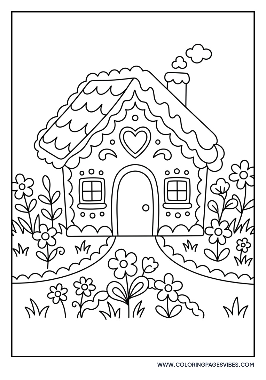 Gingerbread House with Frosting Flowers