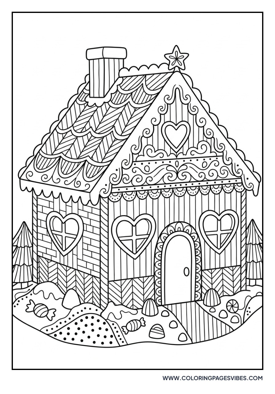 Gingerbread House with Heart Windows