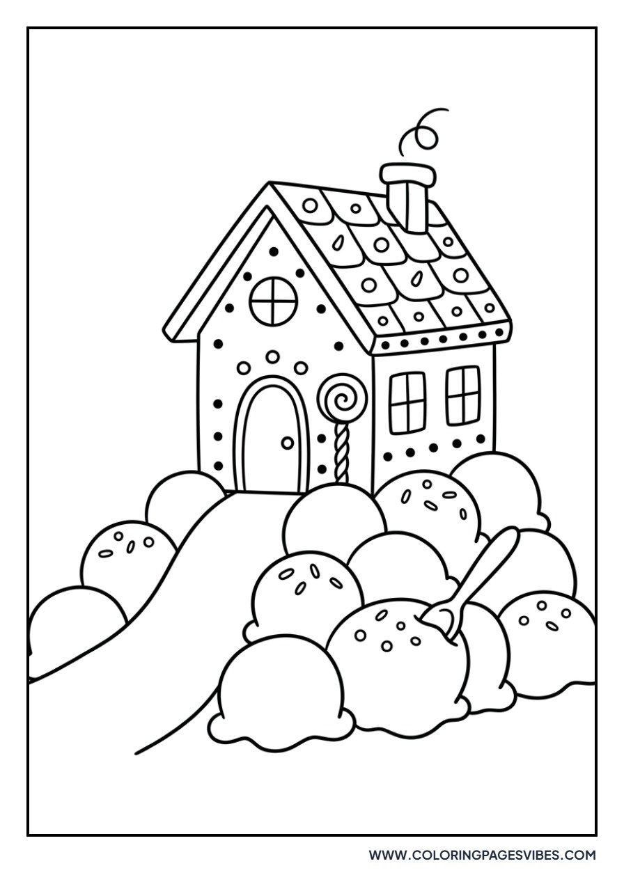 Gingerbread House with Ice Cream Hill