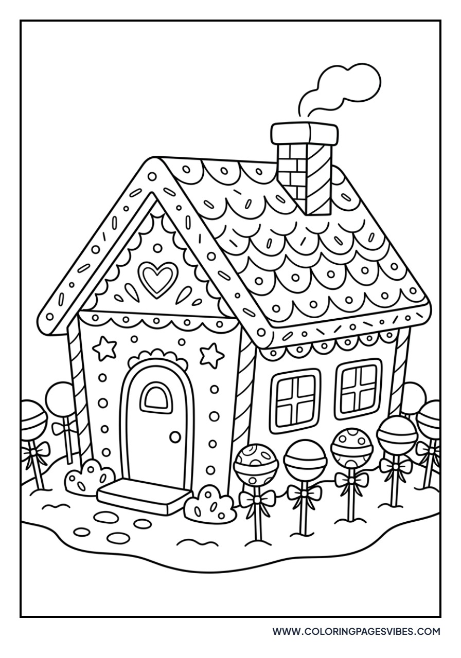 Gingerbread House with Lollipop Fence