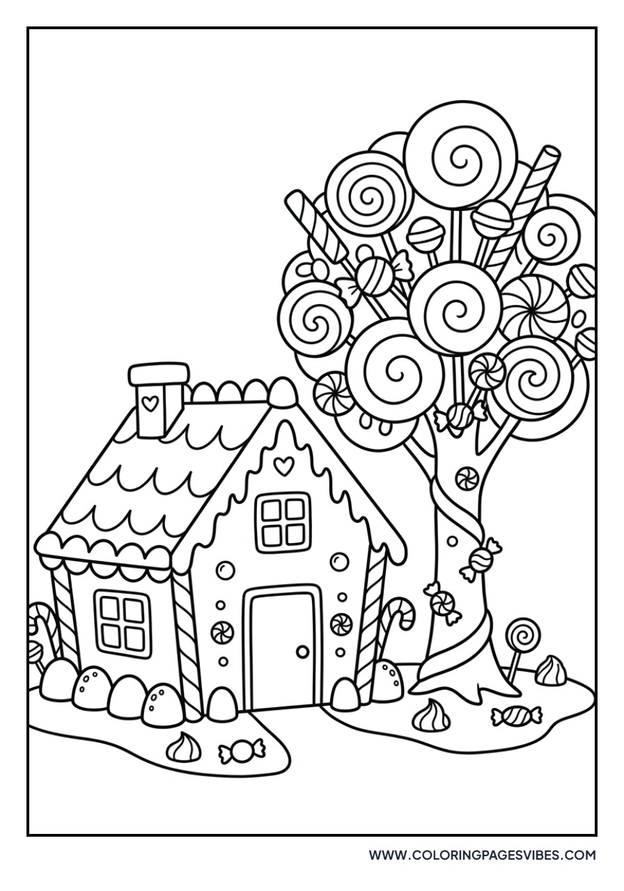 Gingerbread House with Lollipop Tree