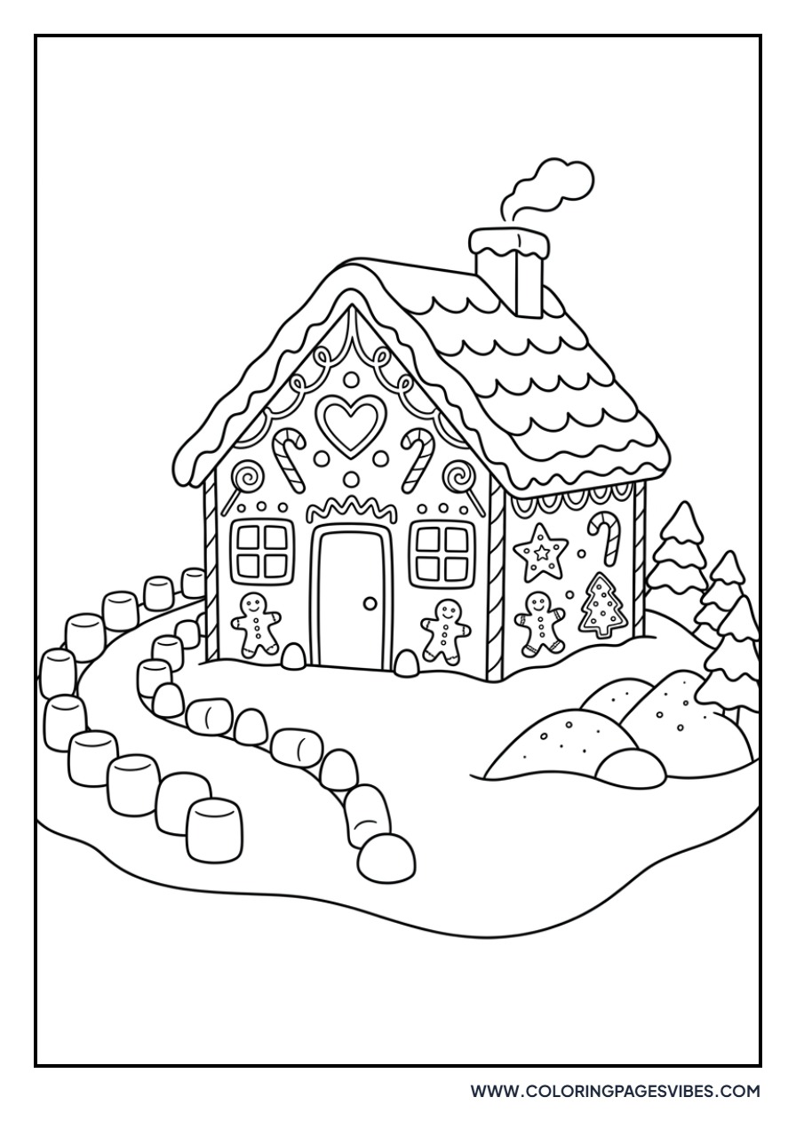 Gingerbread House with Marshmallow Path