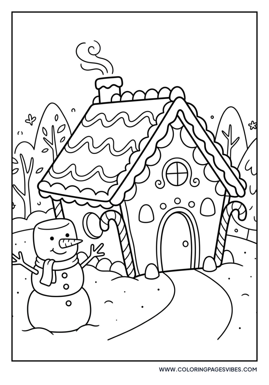 Gingerbread House with Marshmallow Snowman