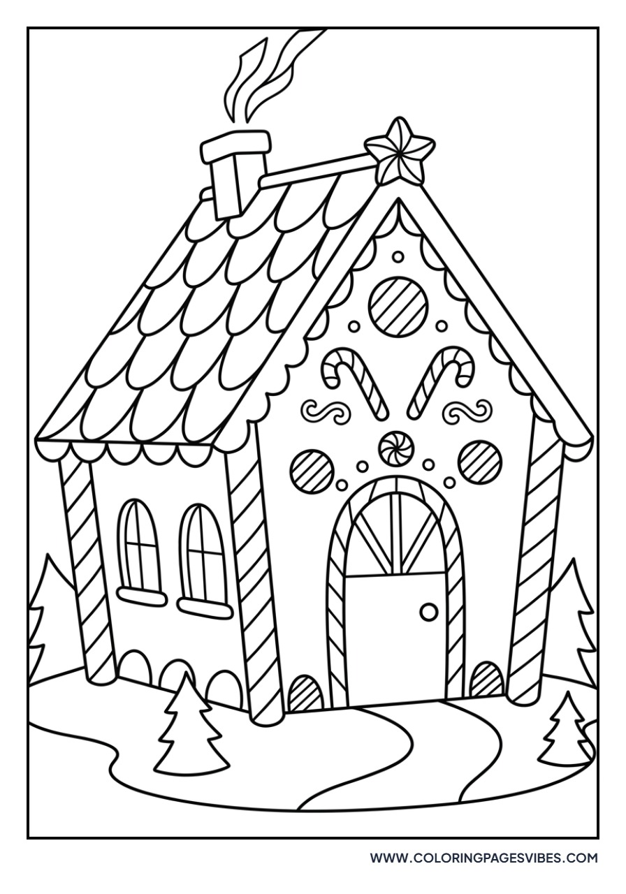 Gingerbread House with Peppermint Pillars