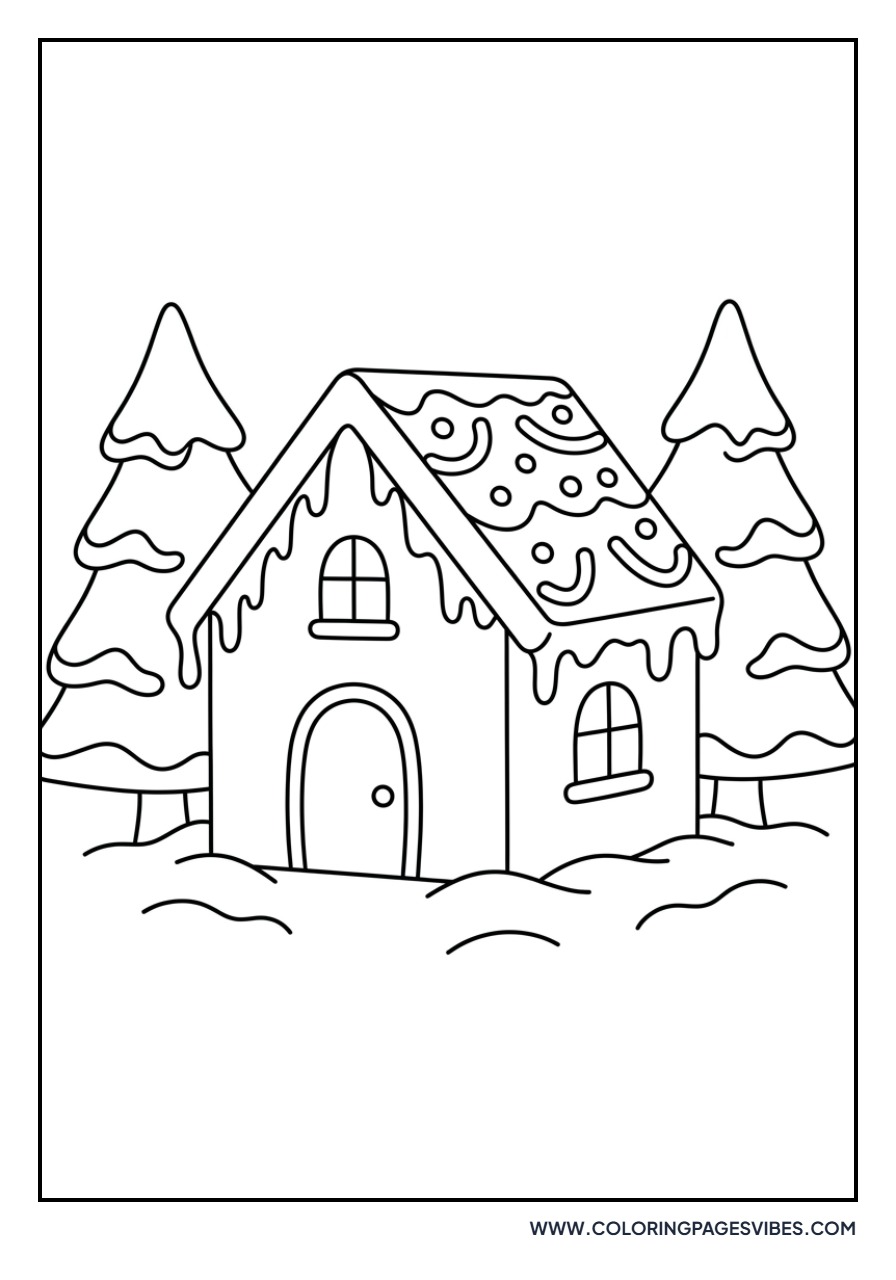 Gingerbread House with Pine Trees