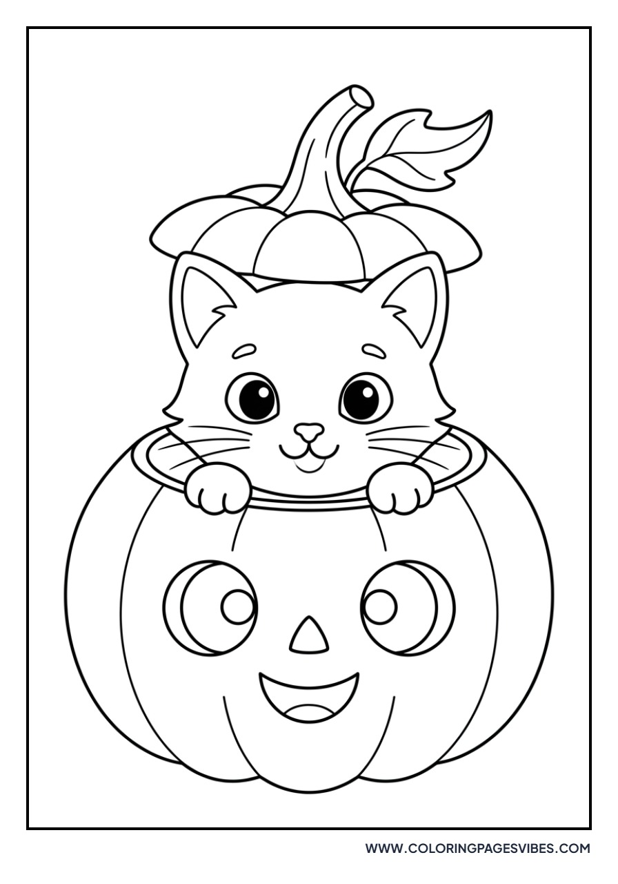 Cat Peeking Out of Jack O Lantern