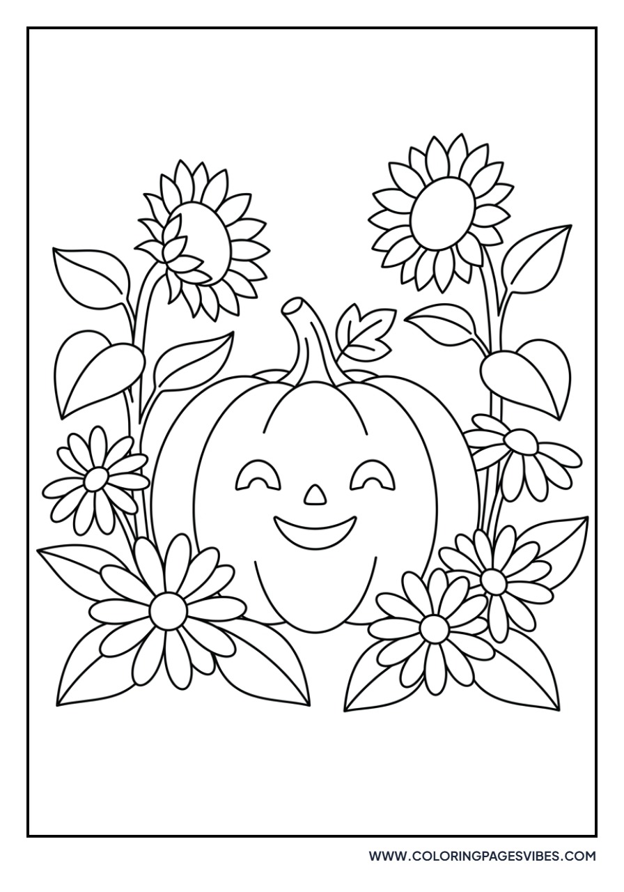 Jack O Lantern in a Flower Garden
