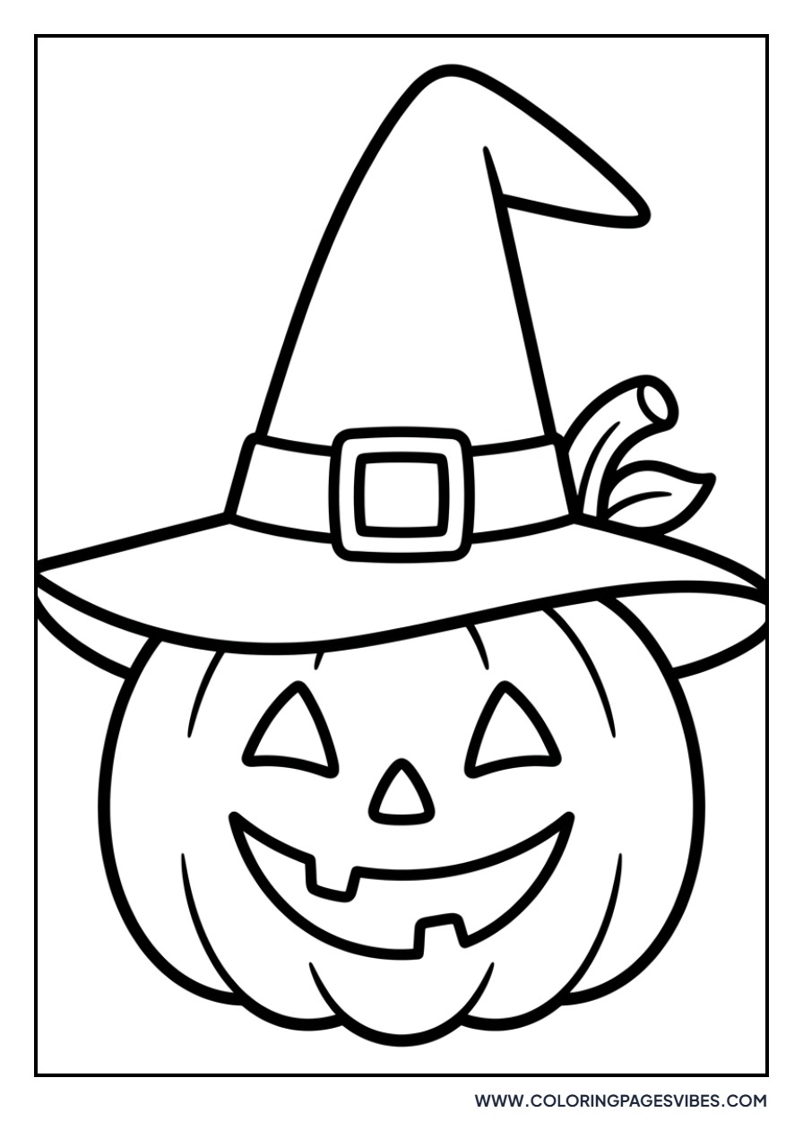 Smiling Jack O Lantern with Witch Hat