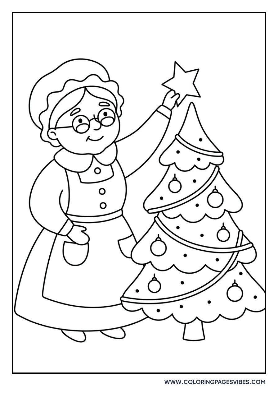 Mrs. Claus Decorating a Tree