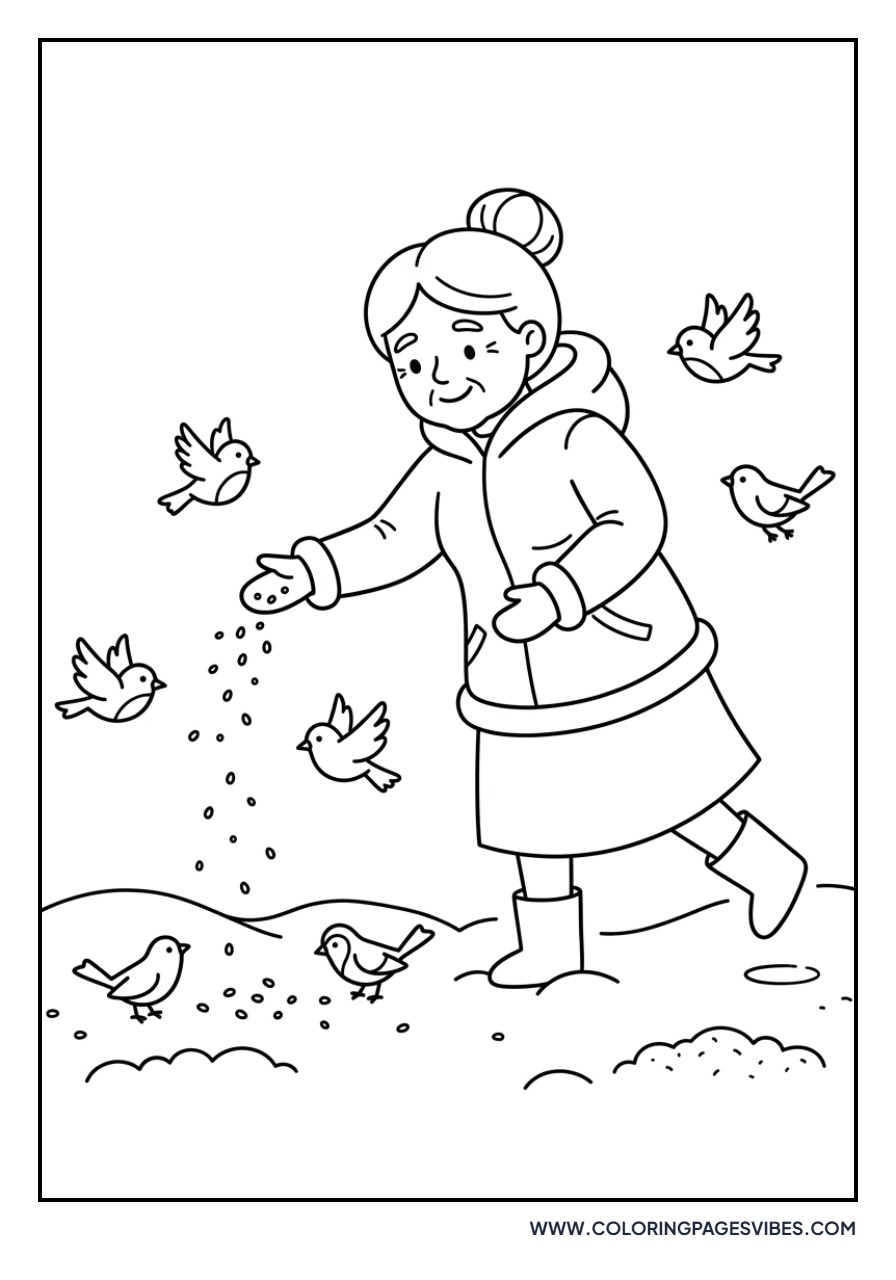 Mrs. Claus Feeding Birds