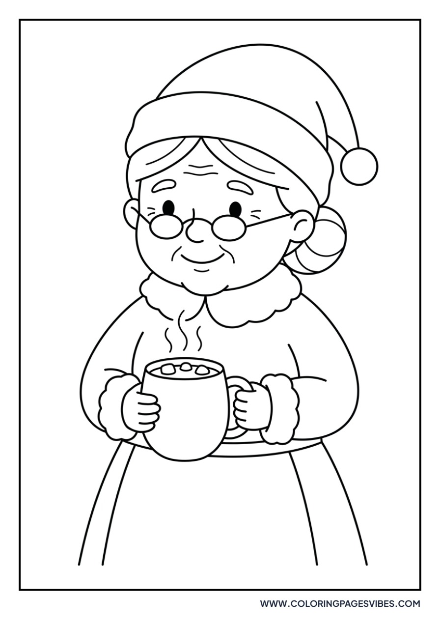 Mrs. Claus Holding Hot Cocoa