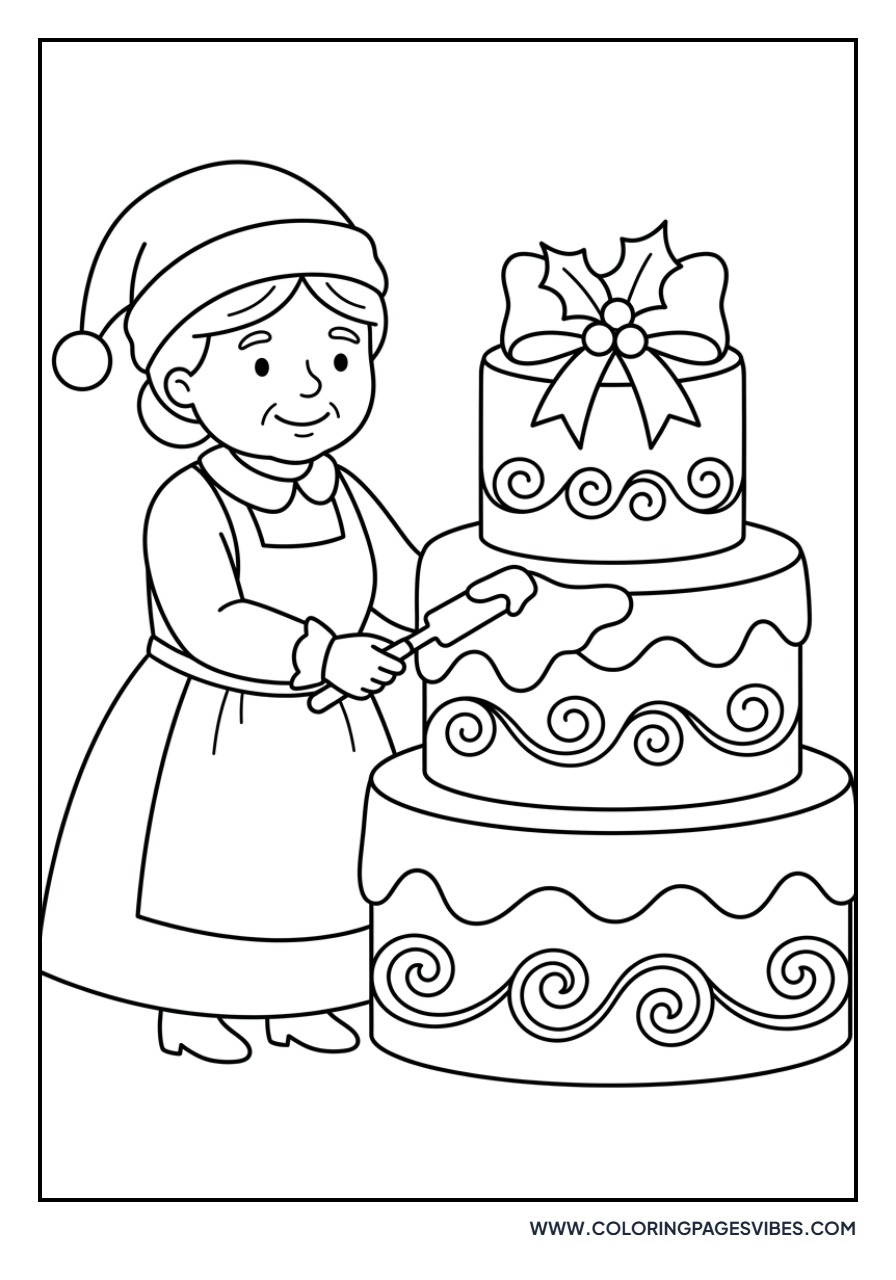 Mrs. Claus Icing a Cake