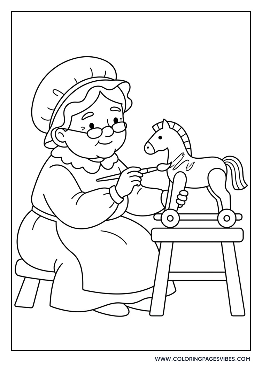 Mrs. Claus Painting a Toy