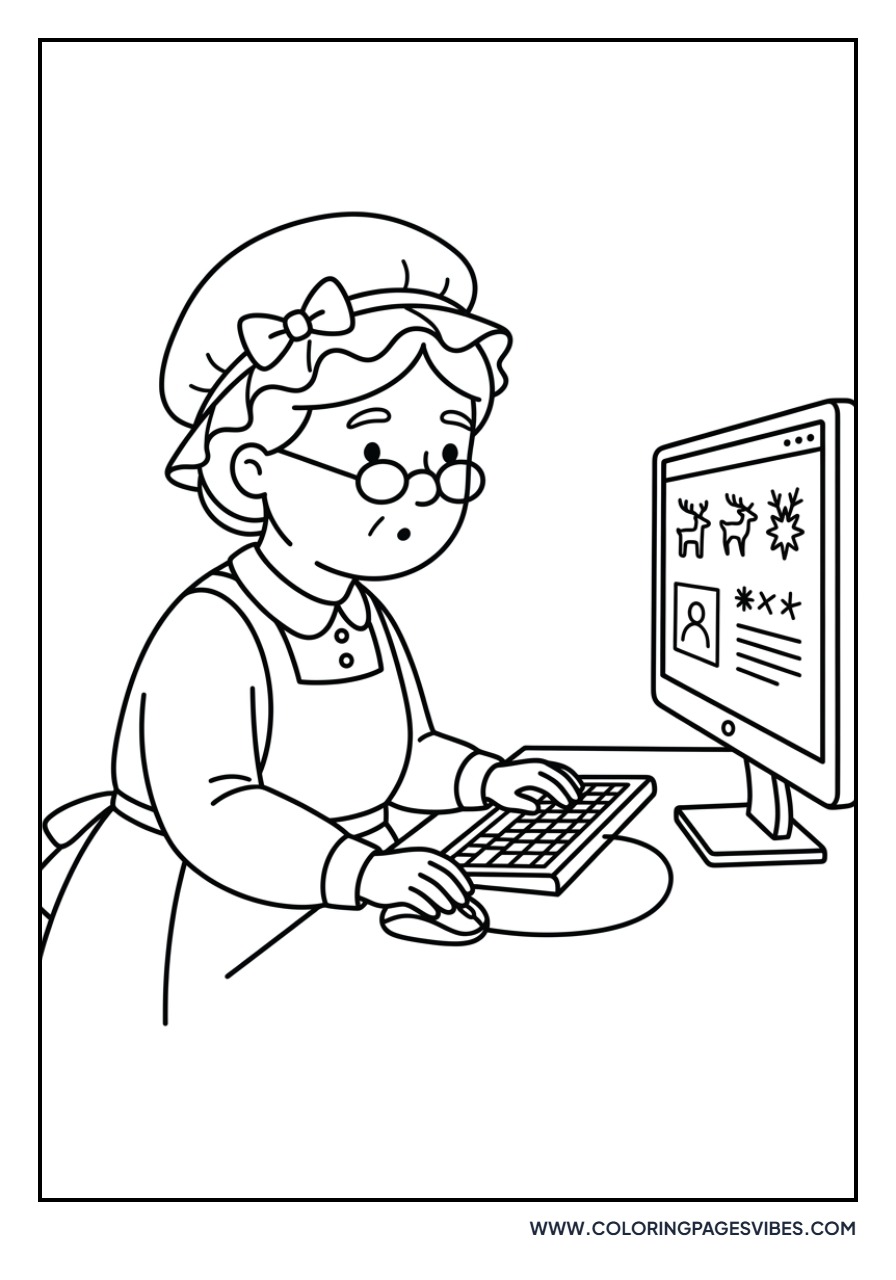 Mrs. Claus Using a Computer