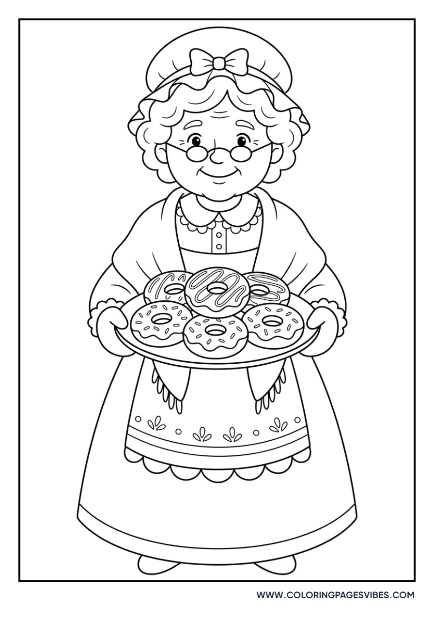 Mrs. Claus with a Tray of Donuts