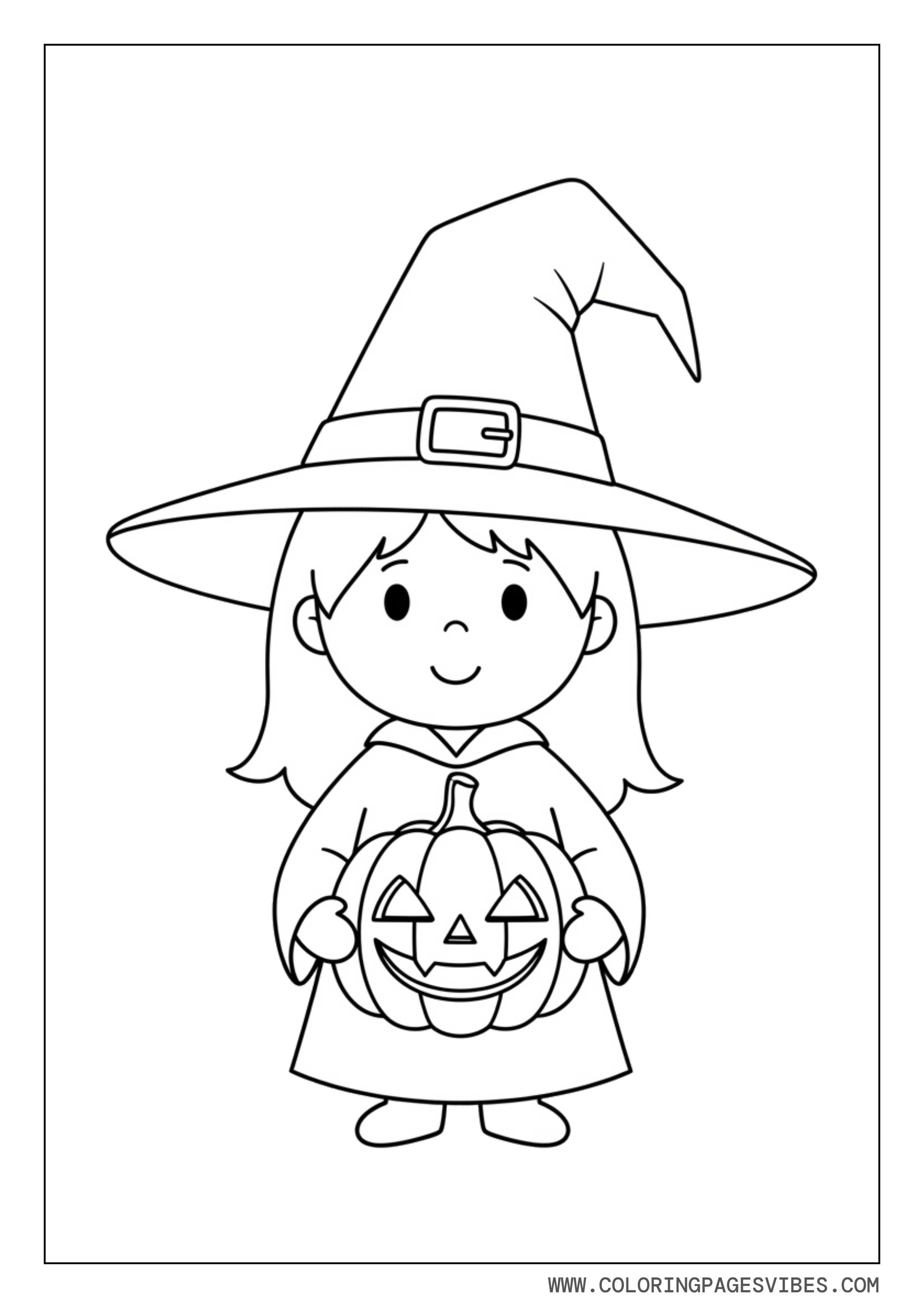 Cute Witch Holding Pumpkin