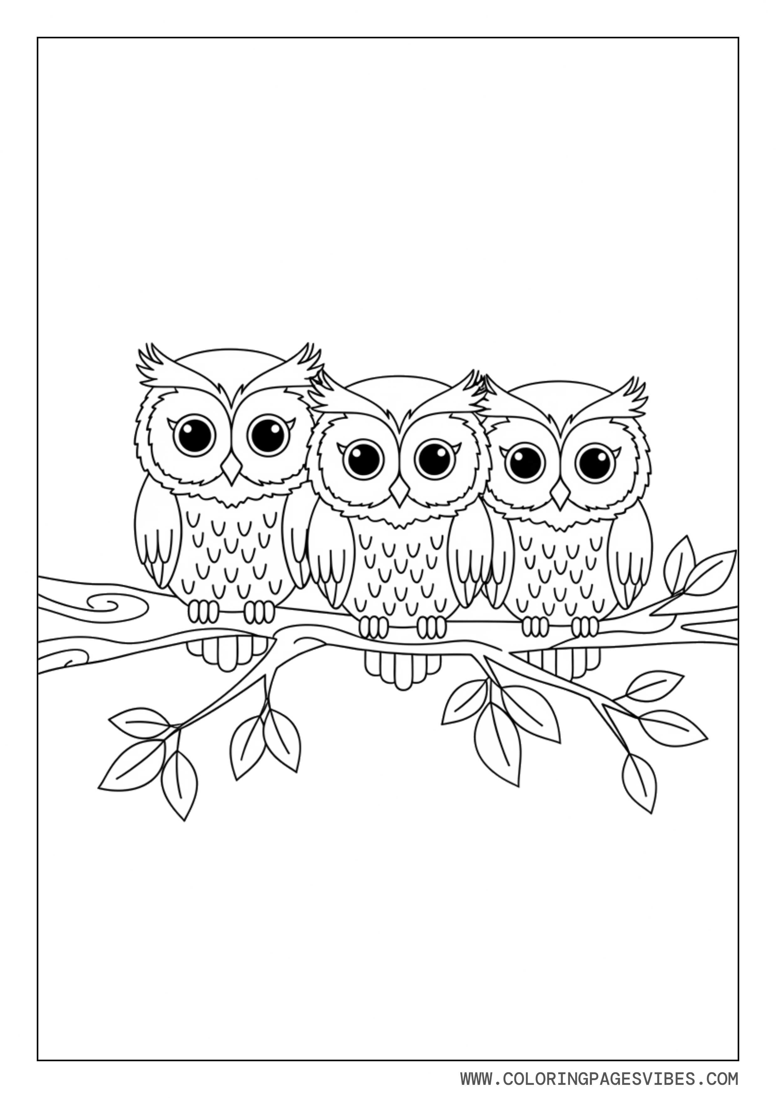 Owl Family on Branch