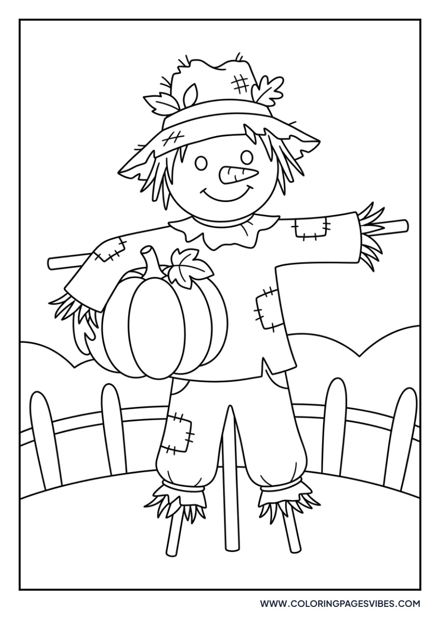 Scarecrow Holding a Pumpkin