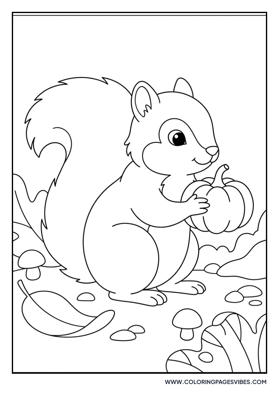 Squirrel Holding a Tiny Pumpkin