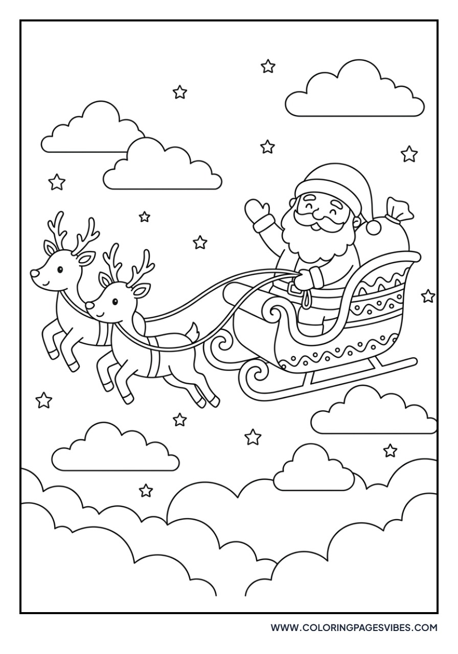 Santa Flying in Sleigh