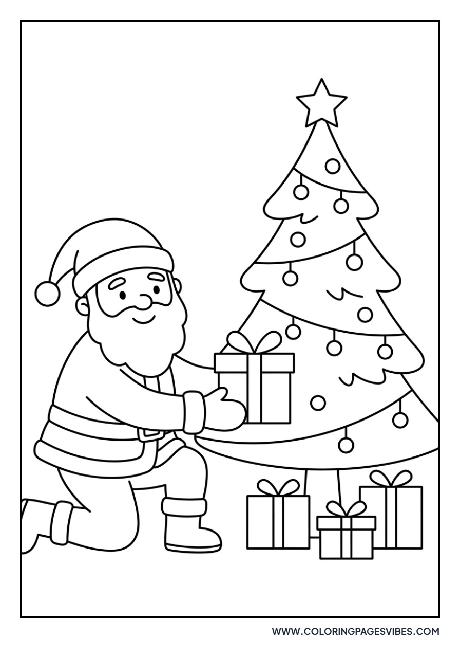 Santa Putting Gifts Under Tree