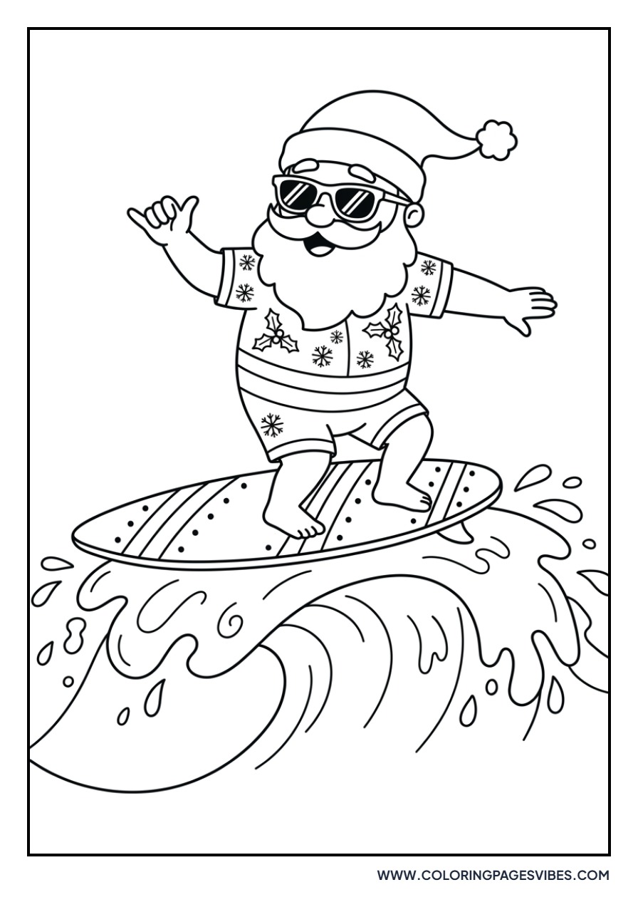 Santa Surfing on Vacation