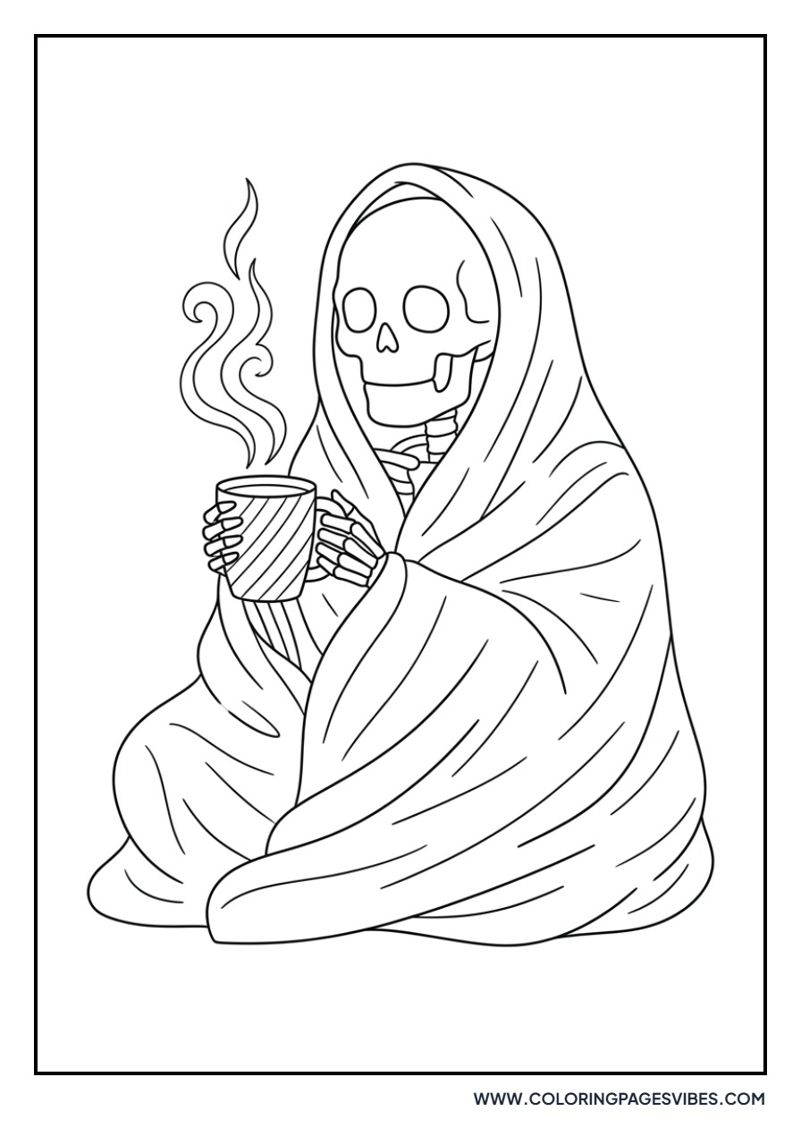 Skeleton Drinking Cocoa