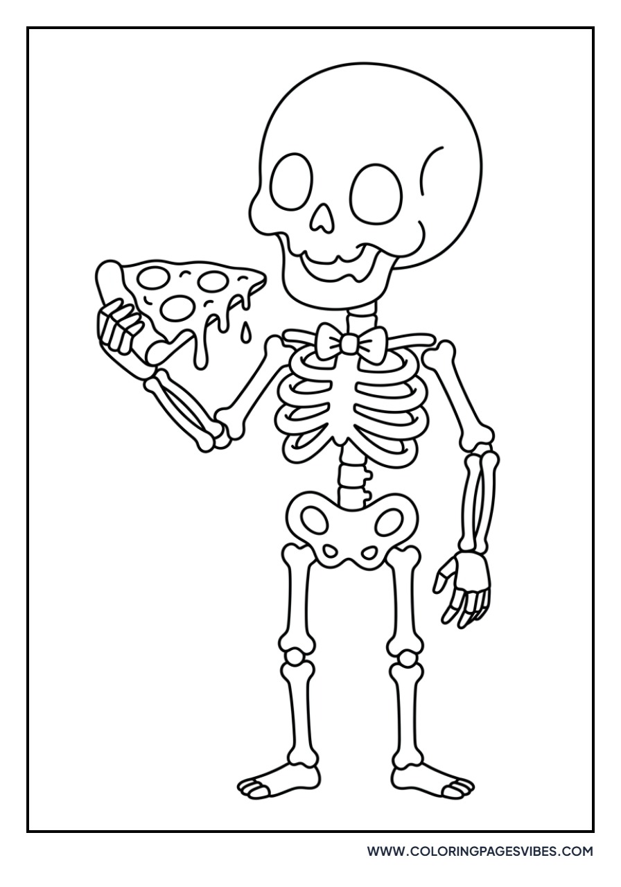 Skeleton Eating Pizza