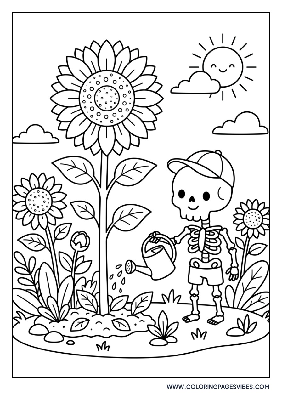 Skeleton in a Flower Garden