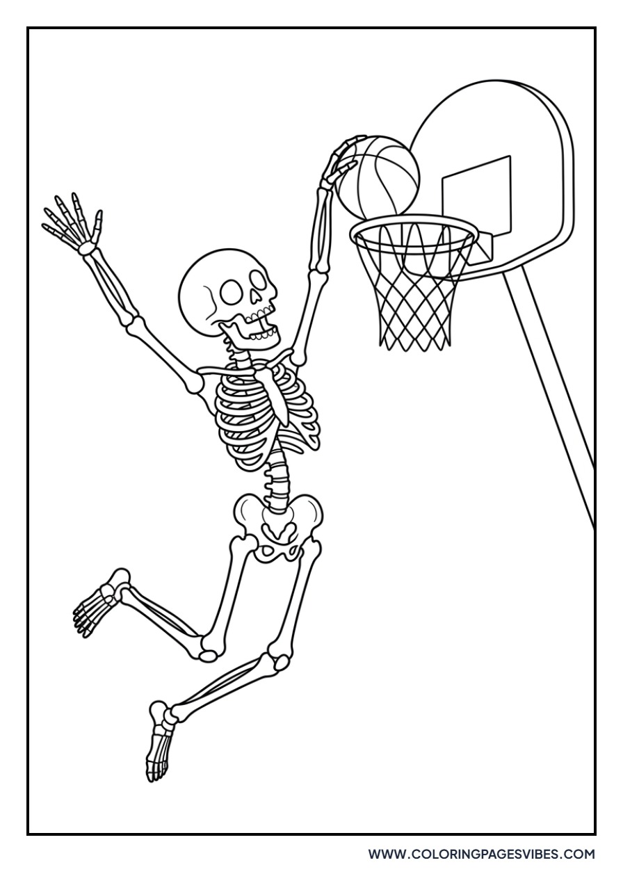 Skeleton Playing Basketball
