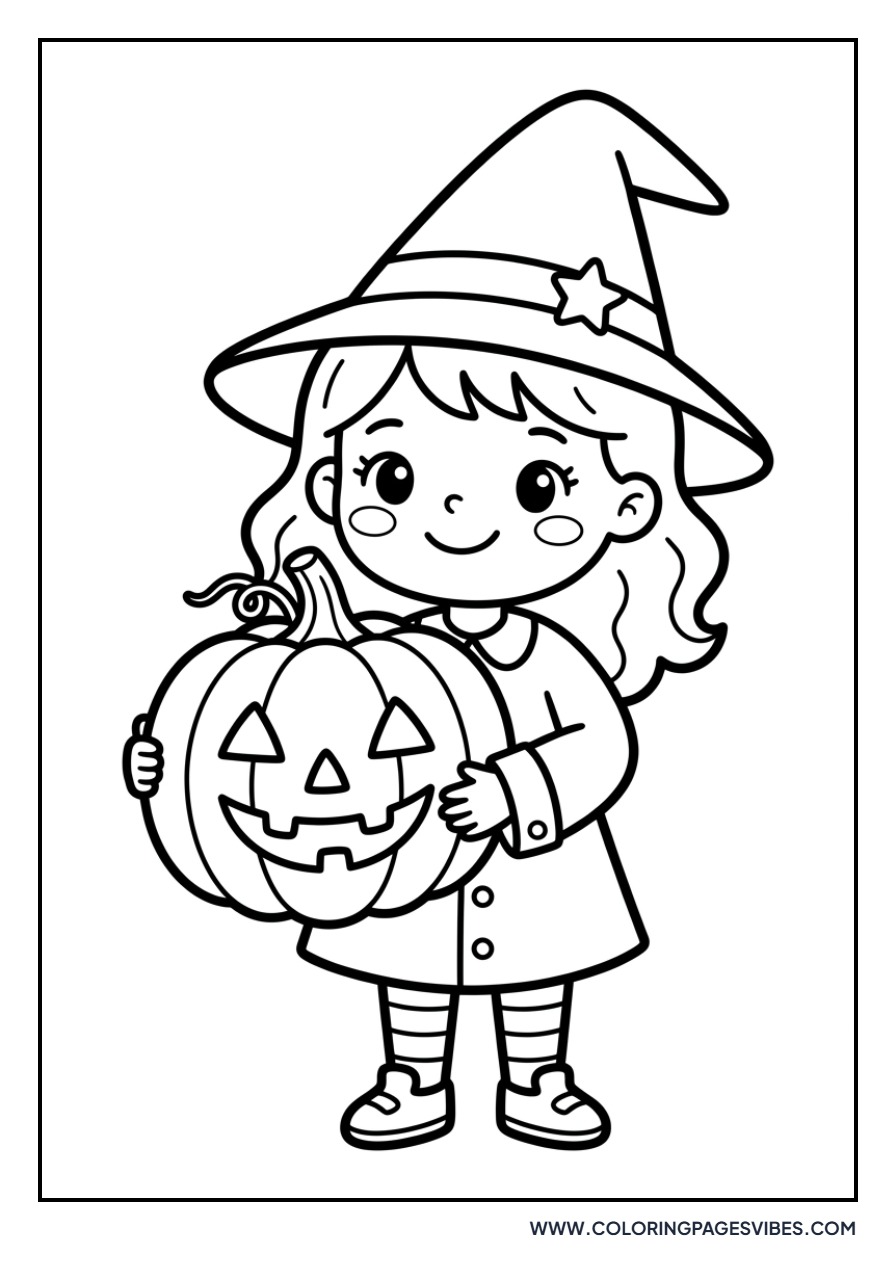 Kawaii Witch Holding Pumpkin