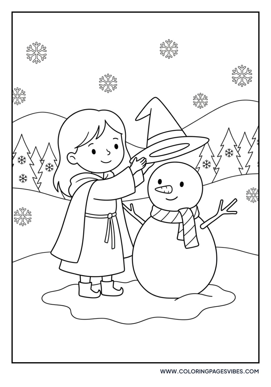 Witch Making a Snowman