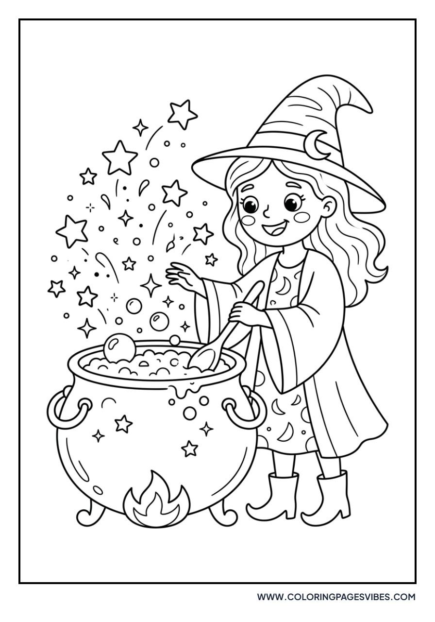 Witch Stirring Magic Cauldron