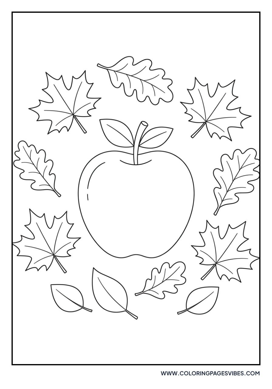 Apple with Autumn Leaves