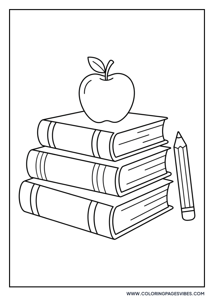Apple with School Supplies