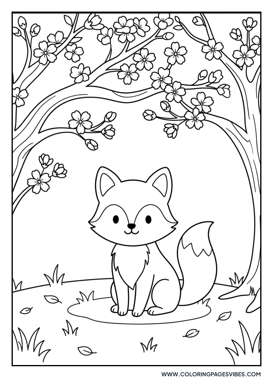 Fox Under Sakura Tree
