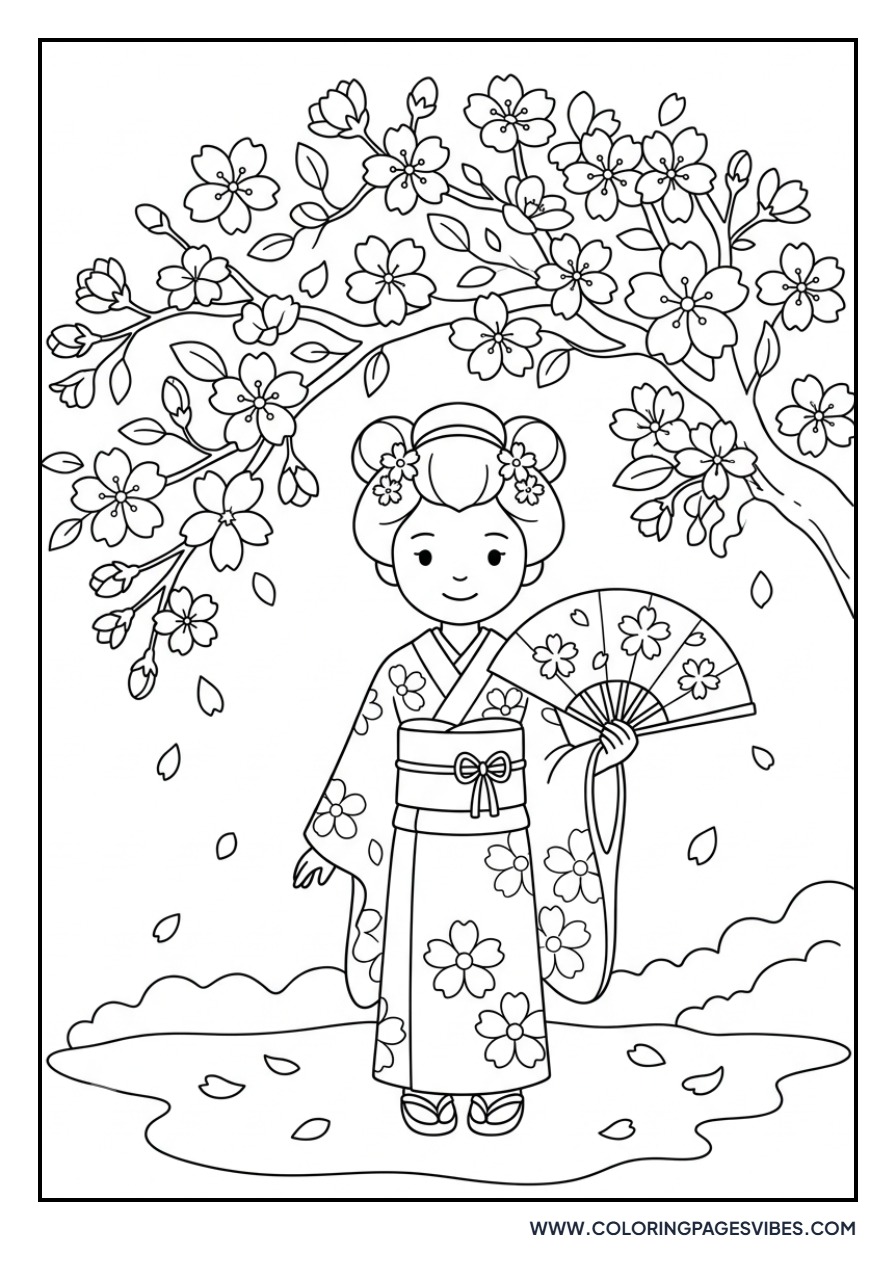 Girl in Kimono with Sakura