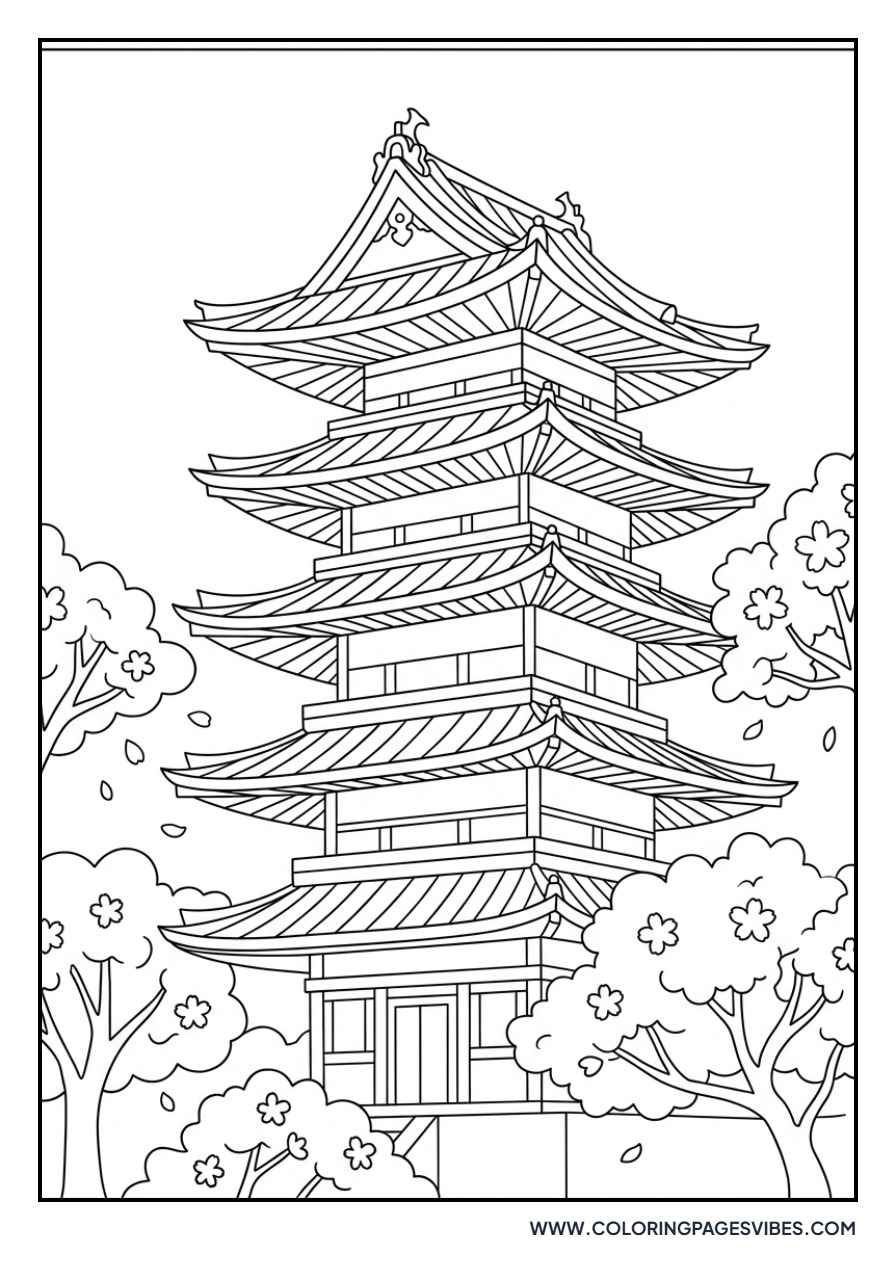Japanese Pagoda and Sakura