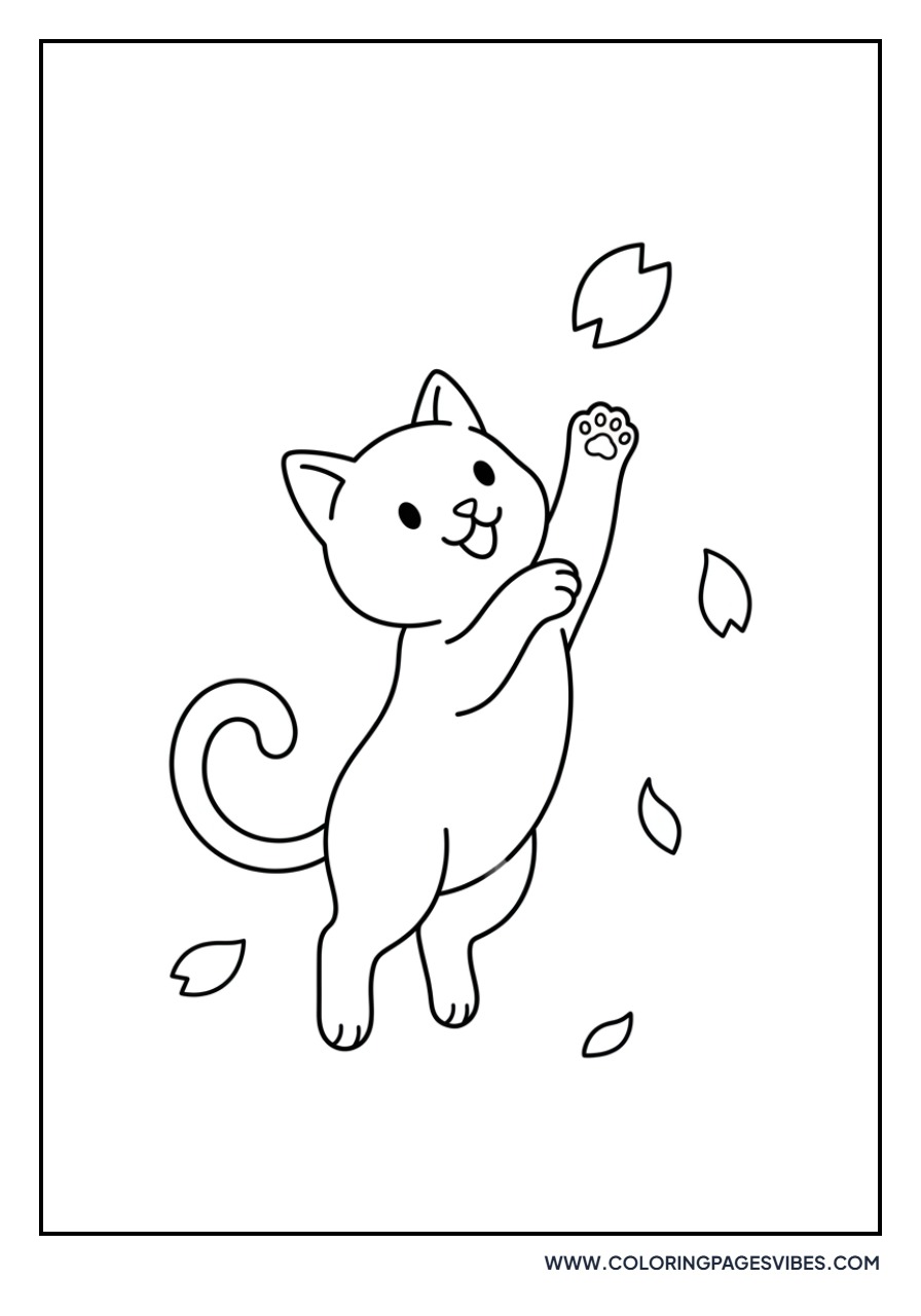 Kitten and Falling Petals