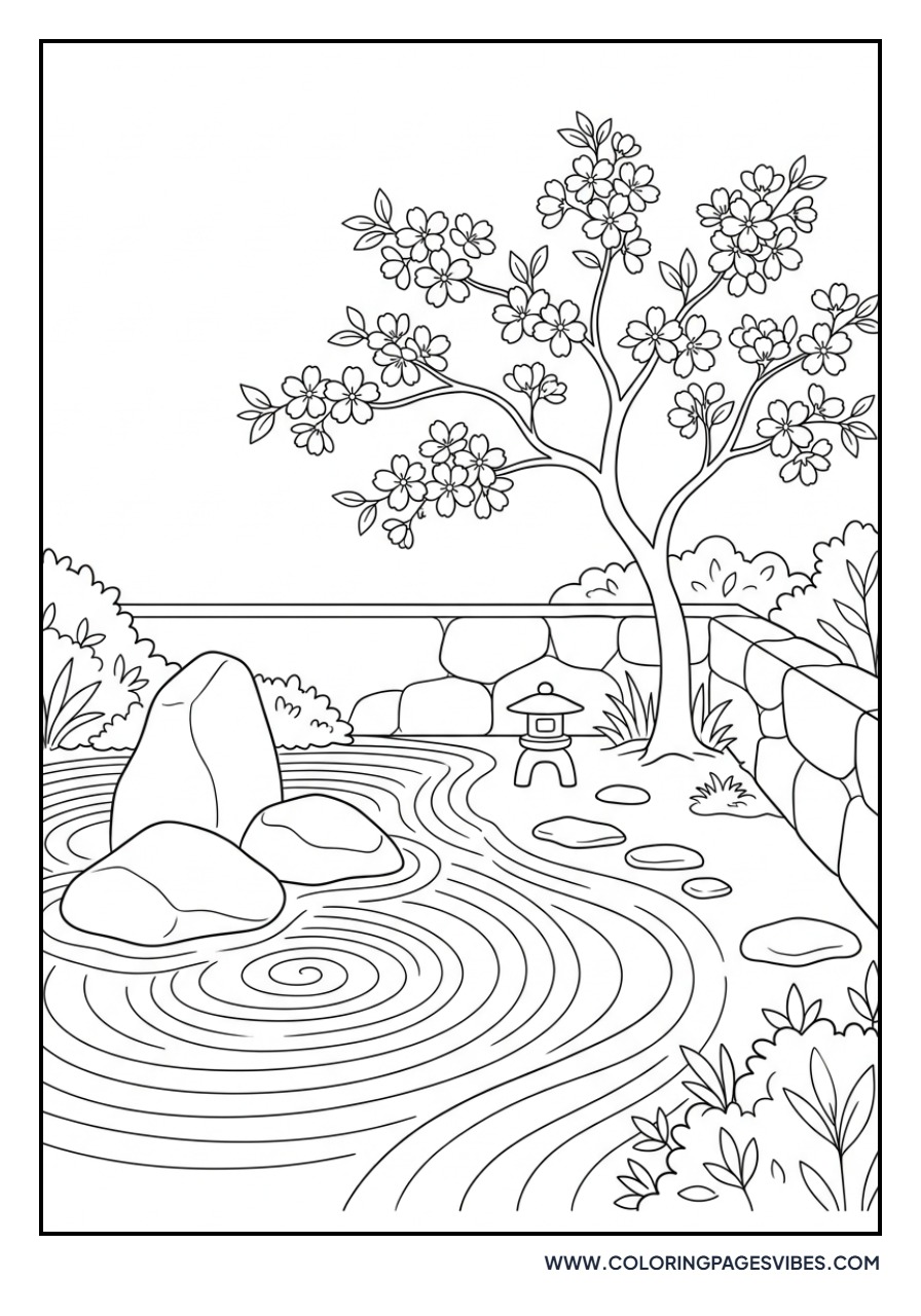 Zen Garden with Sakura