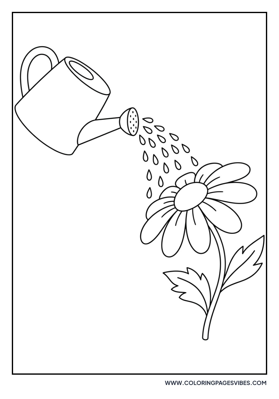 Daisy and Watering Can Pouring
