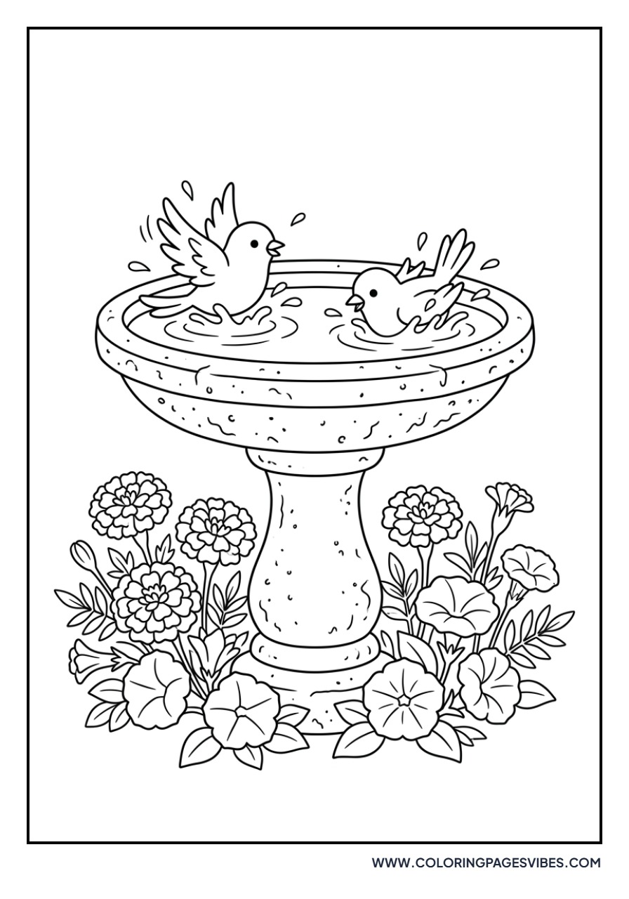 Bird Bath in Flowers