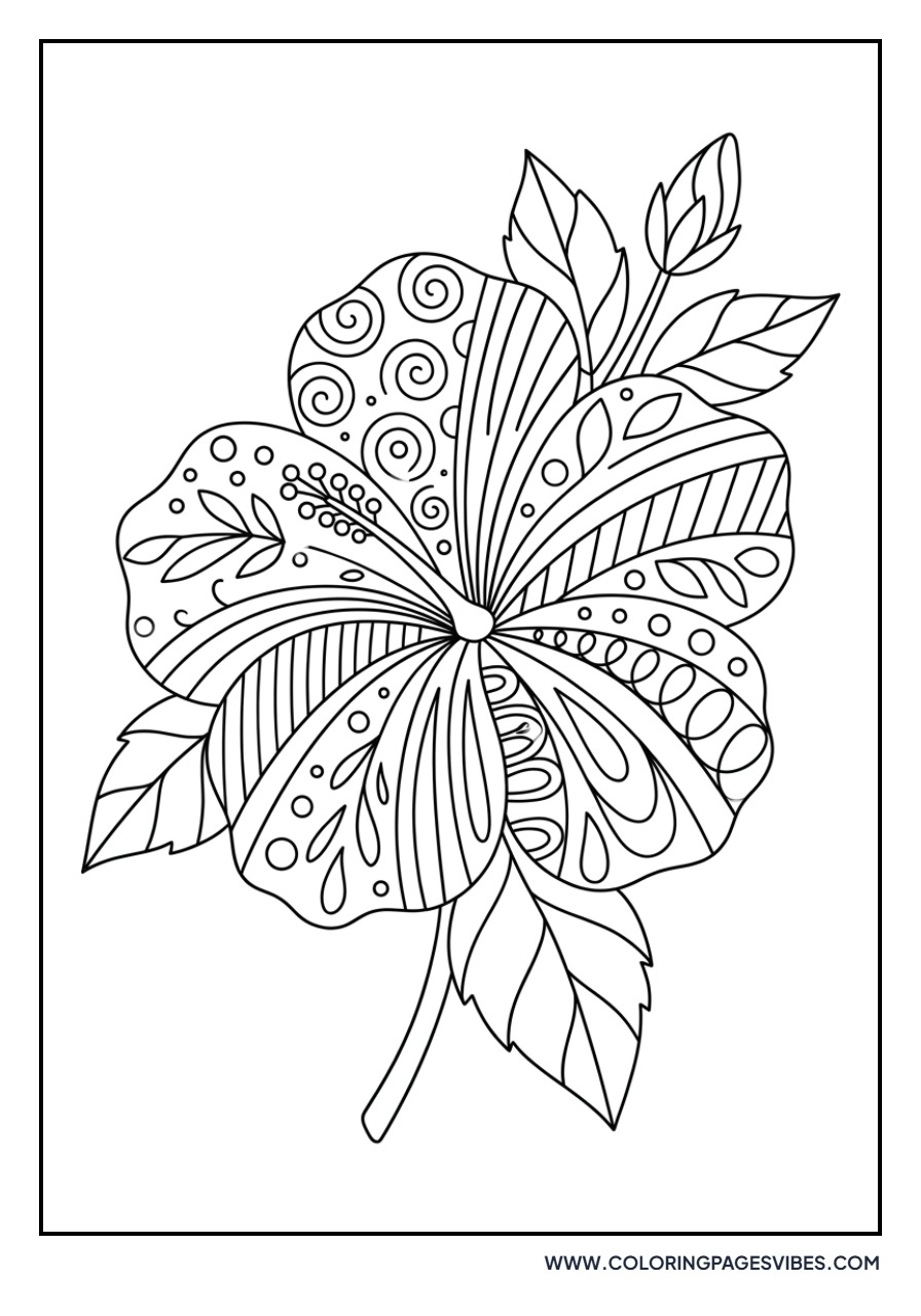 Detailed Hibiscus Zentangle