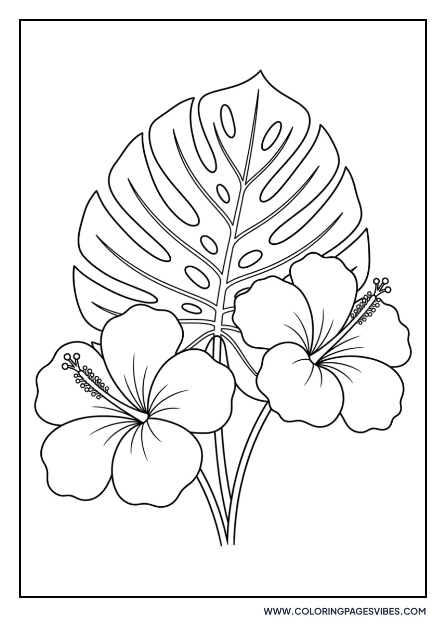 Hibiscus and Monstera Leaf