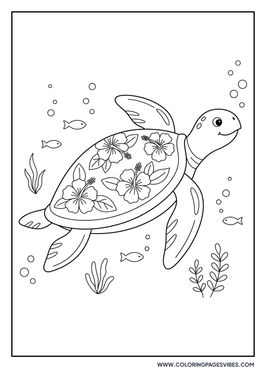 Hibiscus and Sea Turtle