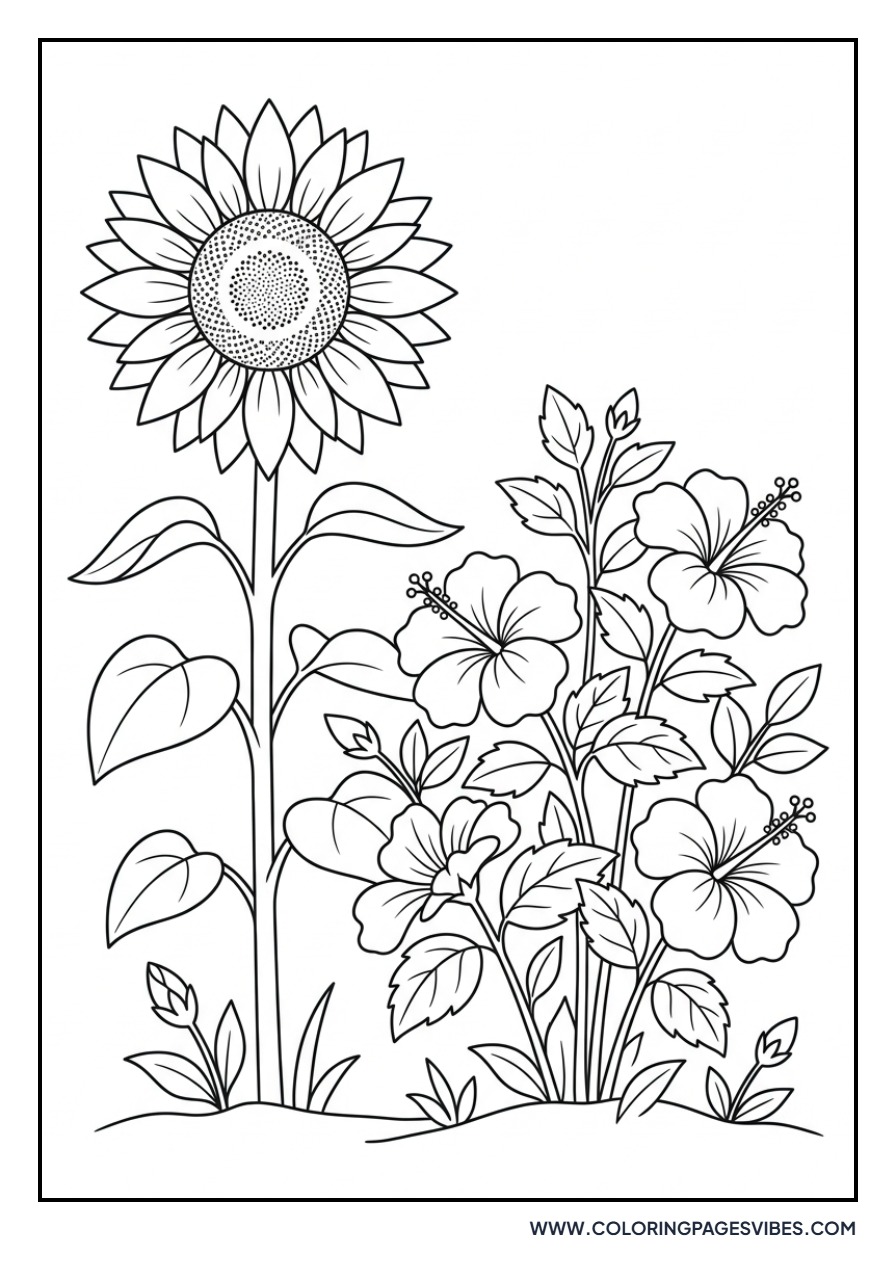 Hibiscus and Sunflower